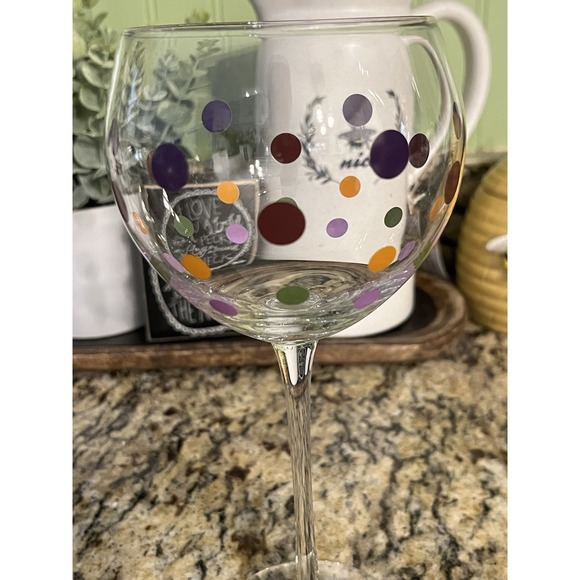 Pampered Chef - Set of 4 Wine Glasses - Bubble Balloon Clear Glass, Colored Dots - Picture 4 of 4